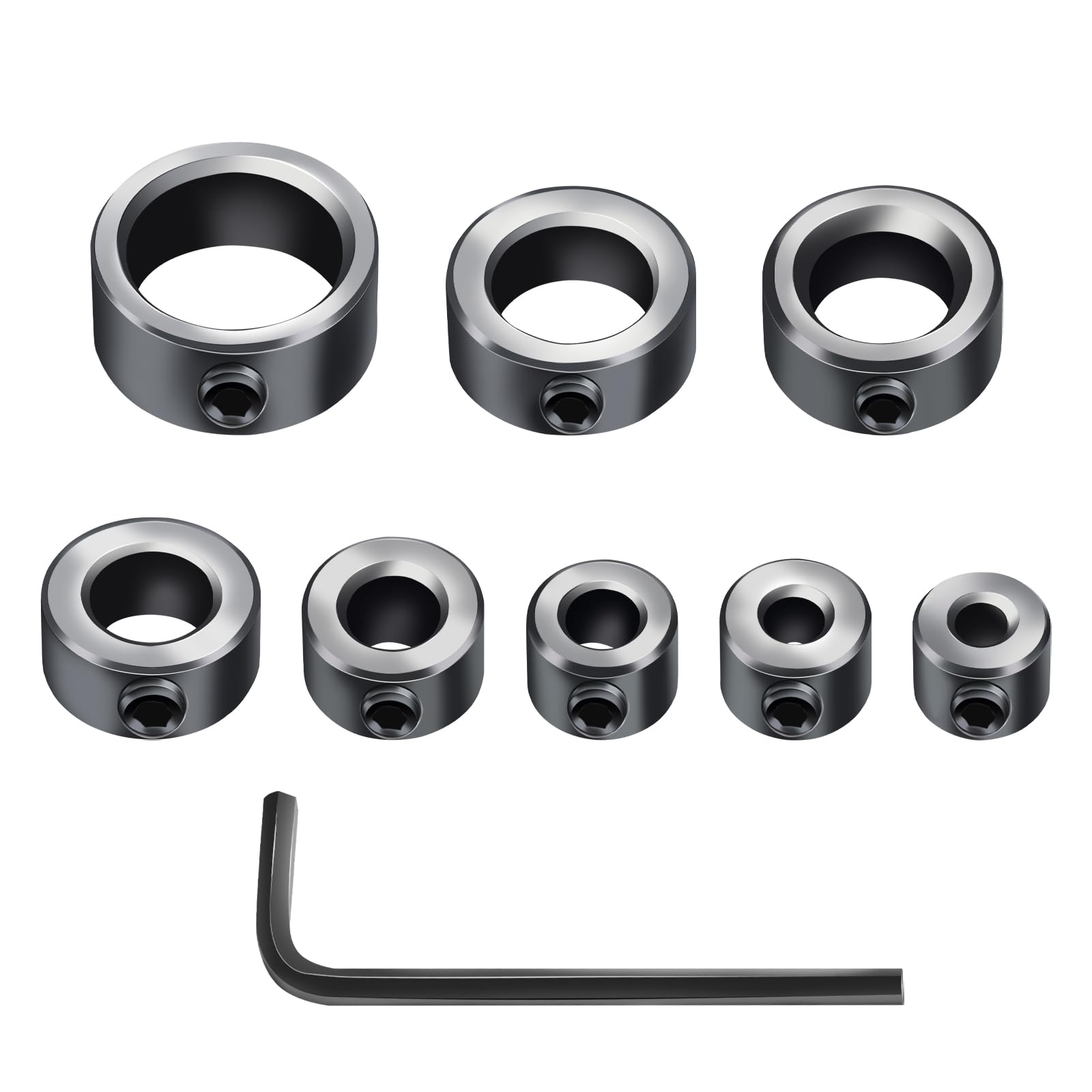 Photo 1 of Depth Stop Drill Bit,Stop Collar Set Includes 1/8”, 3/16”, 1/4”, 5/16”, 3/8”, 7/16”, 1/2”, 5/8”and Allen Wrench(9Pcs), Premium High Carbon Steel Drill Bit Positioning Ring Split Ring- Tiosamd