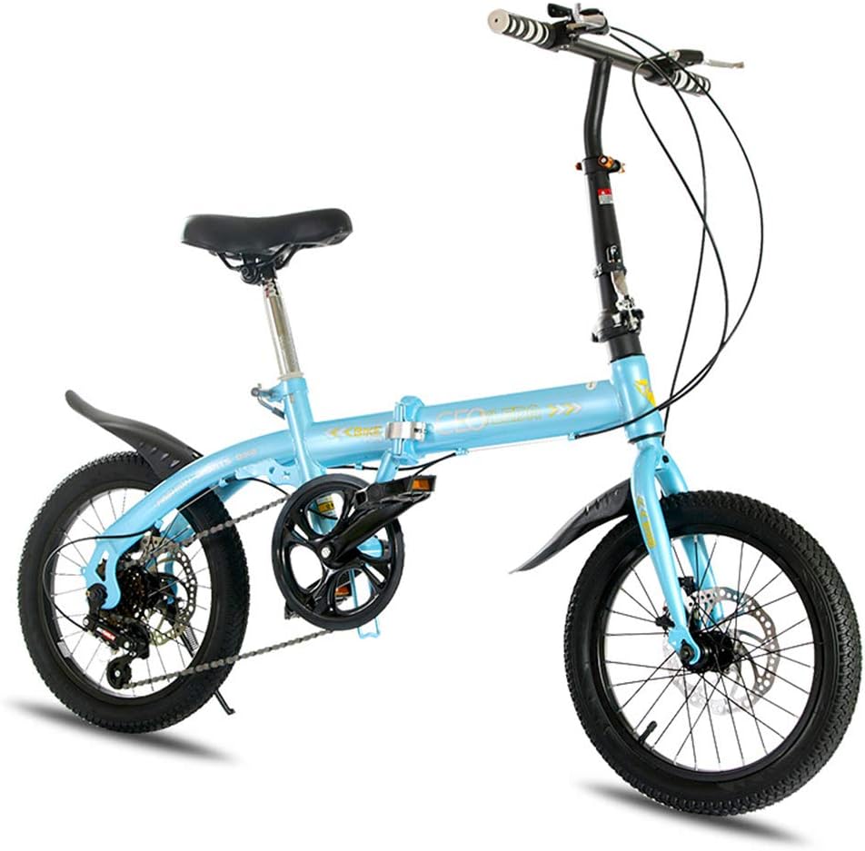 Adult Folding Bicycle Lightweight Unisex Men City Bike 16-inch Wheels Aluminium Frame Ladies Shopper Bike With Adjustable Handlebar & Seat,6 speed,Disc brake