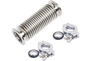 QMINOX KF25 Vacuum Corrugated Bellows Hose Set Length 100mm Stainless Steel 304 NW25 Flexible Bellow with 2pcs Aluminum Clamp/2pcs Centering Ring/ 2pcs FKM O-Ring (Bellow Length 100mm/3.94 inch)