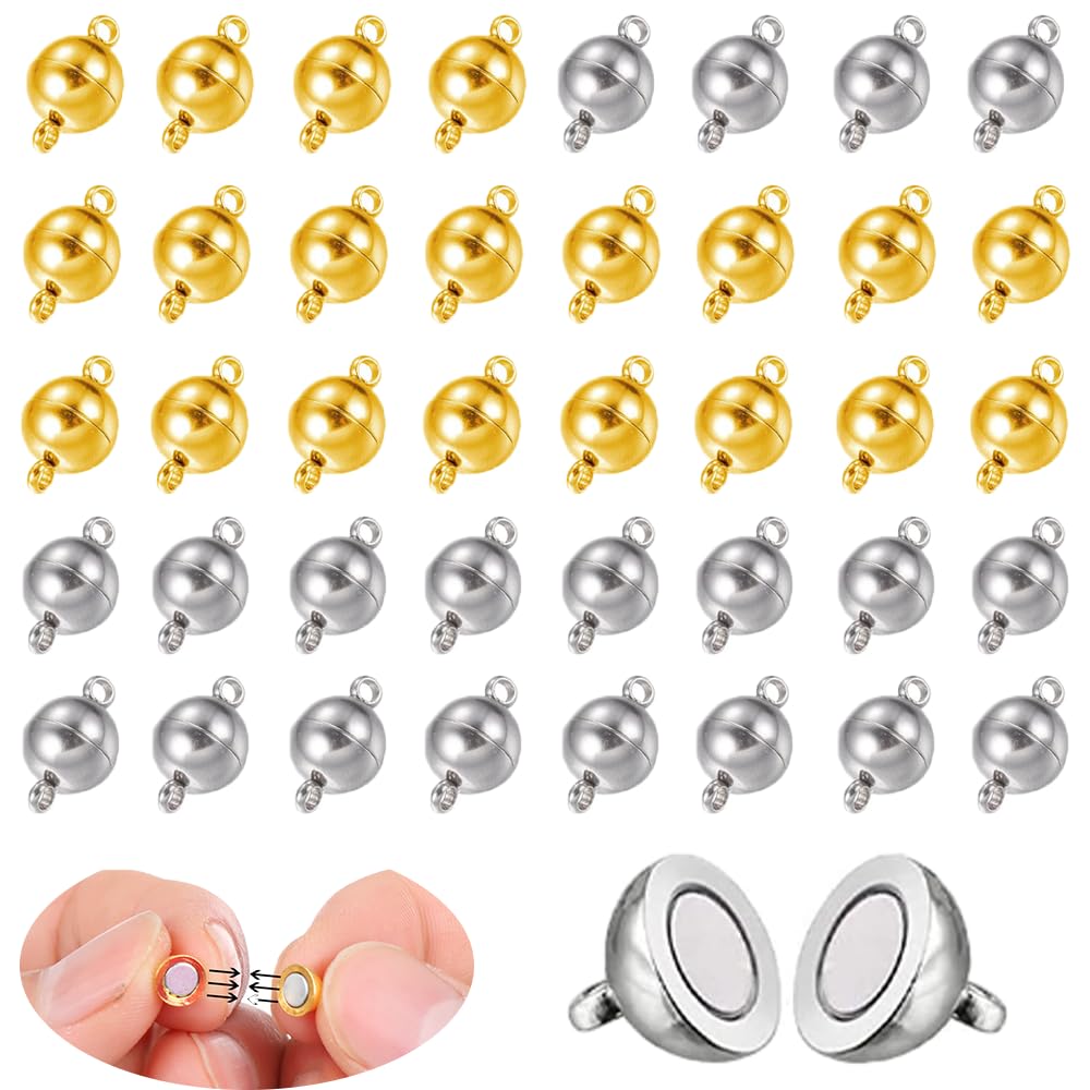 YaLiyA 40 Pieces Jewelry Buckles Clasps for Necklaces & Bracelets - Round Silver Locking Extender Clasp for DIY Jewellery