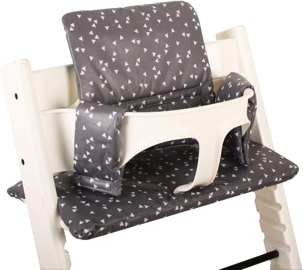 Cushion Tailor Made for Stokke Tripp Trapp (Old and New Model) High Chair Cushion Set 2 Pieces Cotton Oeko-TEX® Standard 100 Coated Plastified Easy to Clean with Wipes Geometric Grey