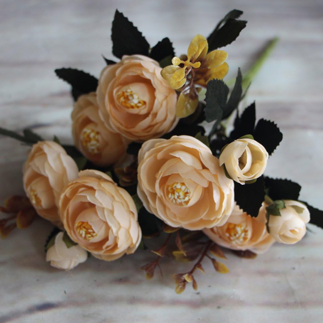 Artificial Peony Silk Flowers Bouquet for Home Garden Decoration, Champagne
