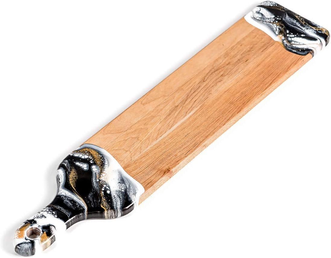 Amazon Com Lynn Liana Resin Accented Cheese Board Canadian Maple Wood Charcuterie Tray With Unique Handmade Design And Handle 5x24 Black White And Gold Cheese Plates