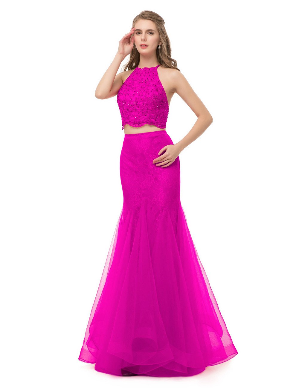 Libaosha Sexy Mermaid Women Evening Dresses Formal Tulle Two Piece Prom Dresses Long