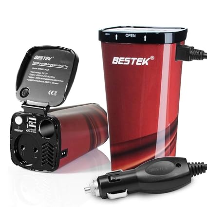 BESTEK 200W Tasseförmiger KFZ Wechselrichter mit 2 USB Anschlüsse, Zigarettenanzünder-Adapter