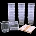 60 Pcs Plastic Graduated Cups, 30ml/1oz Clear Scale Cups with 50 Pcs Wooden Stirring Sticks for Epoxy, Resin, Stain, Mixing Paint