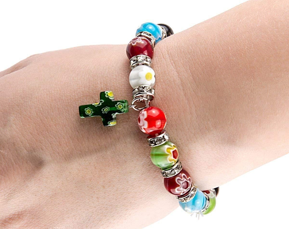Nazareth Market Store Agate Colorful Flowers Beads Stretchable Bracelet Zircons Crystal & Cross - Image 4