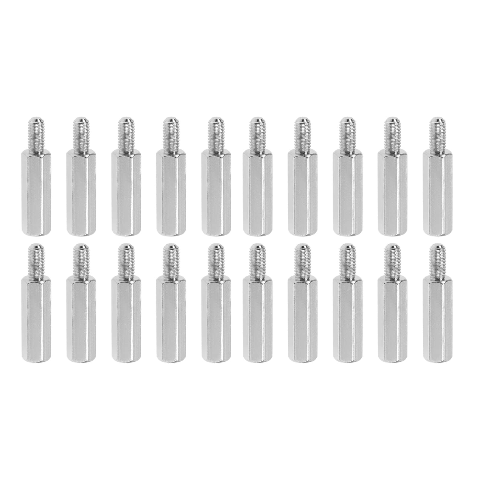 YOKIVE 20 Pcs M3 Standoff Screws, Nickel Plated Hex PCB Standoffs, Keep Height Consistent, Great for Motherboard (Silver Tone, 15mm+6mm)