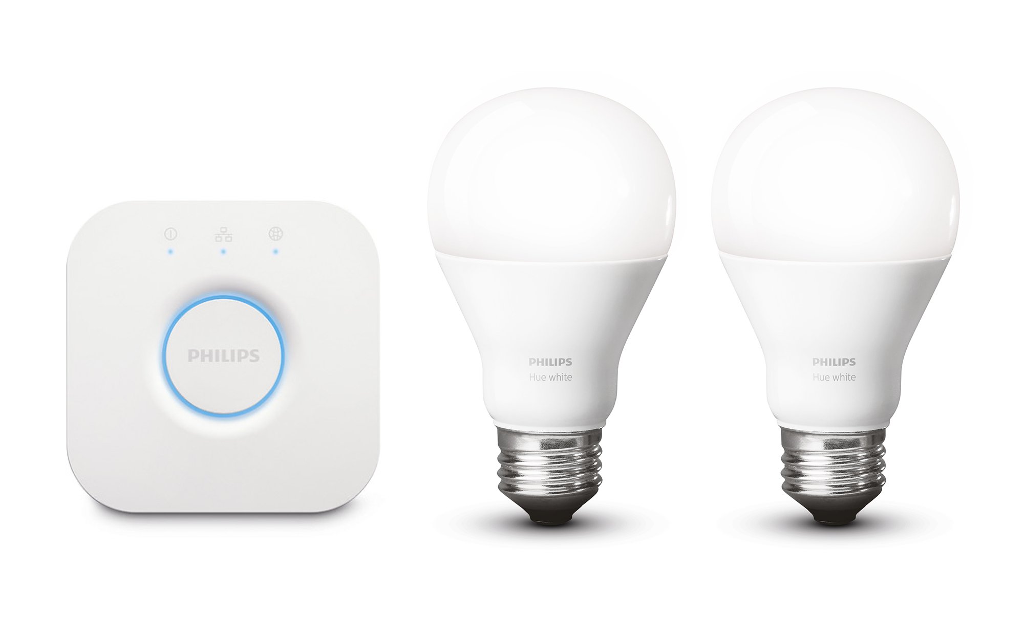 Philips Hue White Personal Wireless Lighting LED Starter Kit, Includes 2 x 8.5 W A60 E27 Edison Screw Bulbs, 1 x Hue Bridge