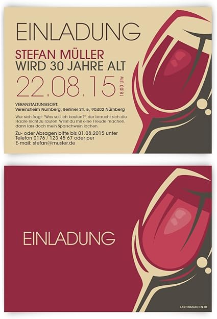 Einladungskarten Zum Geburtstag 60 Stuck Rotwein Rot Wein Glas Trauben Einladung Amazon De Burobedarf Schreibwaren