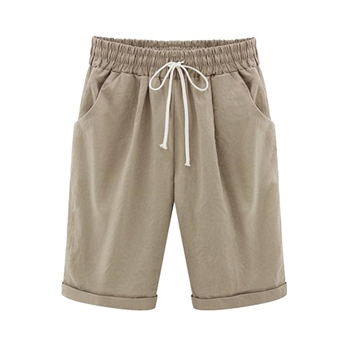women's elastic waist khaki shorts