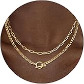 CHESKY Layered Necklaces for Women, 14K Gold Plated Chain Necklace Women Trendy Cuban Link Paperclip Chain Toggle Clasp Necklace Fashion Chunky Jewelry for Women