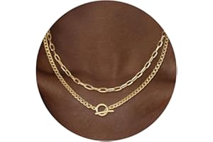 CHESKY Layered Necklaces for Women, 14K Gold Plated Chain Necklace Women Trendy Cuban Link Paperclip Chain Toggle Clasp Necklace Fashion Chunky Jewelry for Women