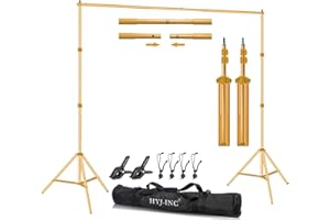 HYJ-INC 10ft x 7ft - Titanium Gold Adjustable Photography Backdrop Support System Photo Video Studio Background Stand Kit with Carry Bag for Portrait & Studio Photography