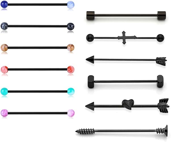 Amazon Piercingj 12個 14g 16g フレキシブルアクリル ステンレススチール インダストリアル バーベル 軟骨ピアス ストレートバー ヘリックス コンク ボディピアス ジュエリー 1 1 2インチ 37mm ボディピアス 通販