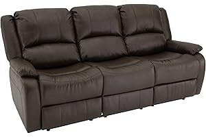 RecPro RV 80" Sofa Triple Recliner & Drop-Down Console | Modular Wall Hugger | Suprima Leather (Chestnut)