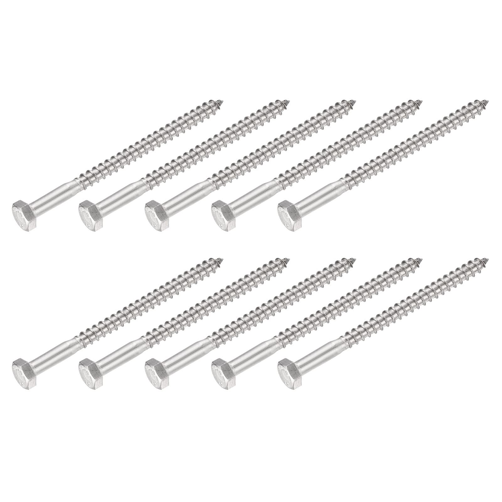 METALLIXITY Hex Lag Screws (M6x90mm)10Pcs, 304 Stainless Steel Self-Tapping Wood Bolts - for Household Applications