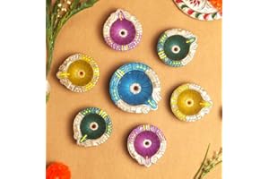 TRENDBELL Handmade Terracotta Set of 7 Multicolor Clay Diya for Diwali/Navratri Decorations Oil Lamp Diwali Clay Diya Tea Light Holder Indian Festival Decor Diyas for Pooja & Diwali Decorations | TRBD7-06