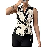 GORGLITTER Women's Sleeveless Wrap Blazers Belted Suit Vest Collared Wrap Graphic Dressy Office Blazers