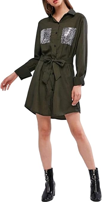 long sleeve sequin shirt dress