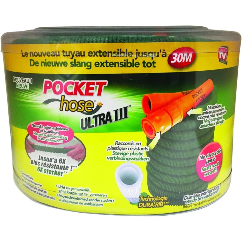 POCKET HOSE ULTRA 3 Retractable Garden Hose 30 m – As Seen on TV, Green