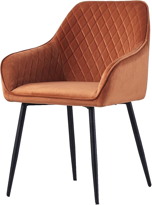 AINPECCA Dining chair Orange Velvet Armchair with Armrest & Backrest