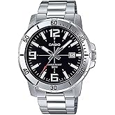 Casio MTP-VD01D-1BV Men
s Enticer Stainless Steel Black Dial Casual Analog Sporty Watch, Silver, 48×42×10.7mm, Quartz Movemen