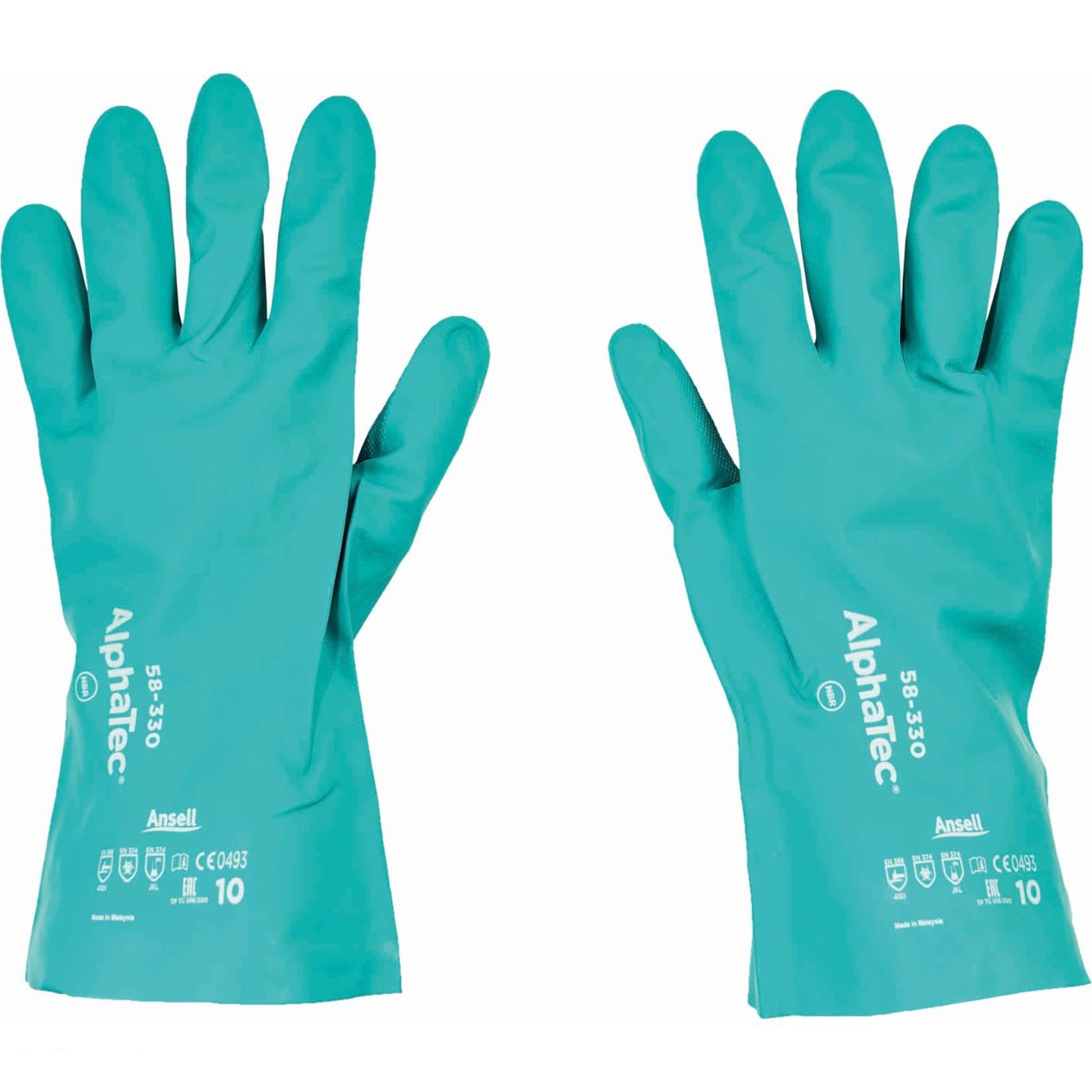 Ansell AlphaTec 58-330 Chemical Resistant Work Gloves, High Performance Nitrile, Two-Layered Coating Construction, Industrial Safety PPE Men Women, High Protection, Green, Size 2XL (12 Pairs) โ image 1