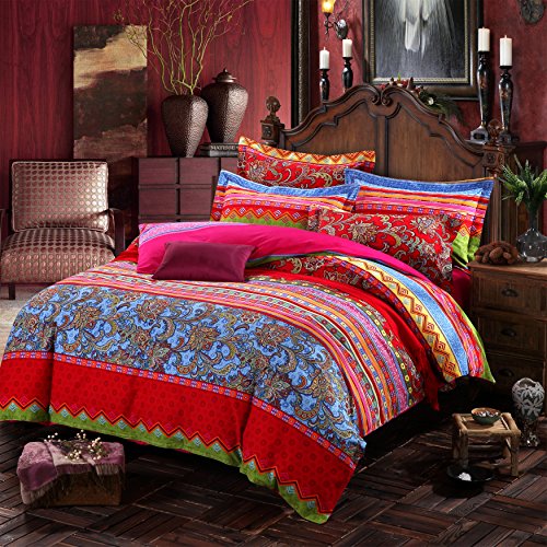 LELVA Bohemian Style Bedding 100% Cotton 4-Piece Boho Duvet 