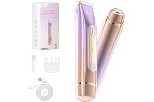 AQEQPT Bikini Trimmer for Women, Electric Razors with 2 in 1 Dual Heads, Rechargeable Pubic Hair Trimmer with IPX7 Waterproof, Painless Pro Shaver for Underarm Leg Arm Body Face Private Area（Rosegold）