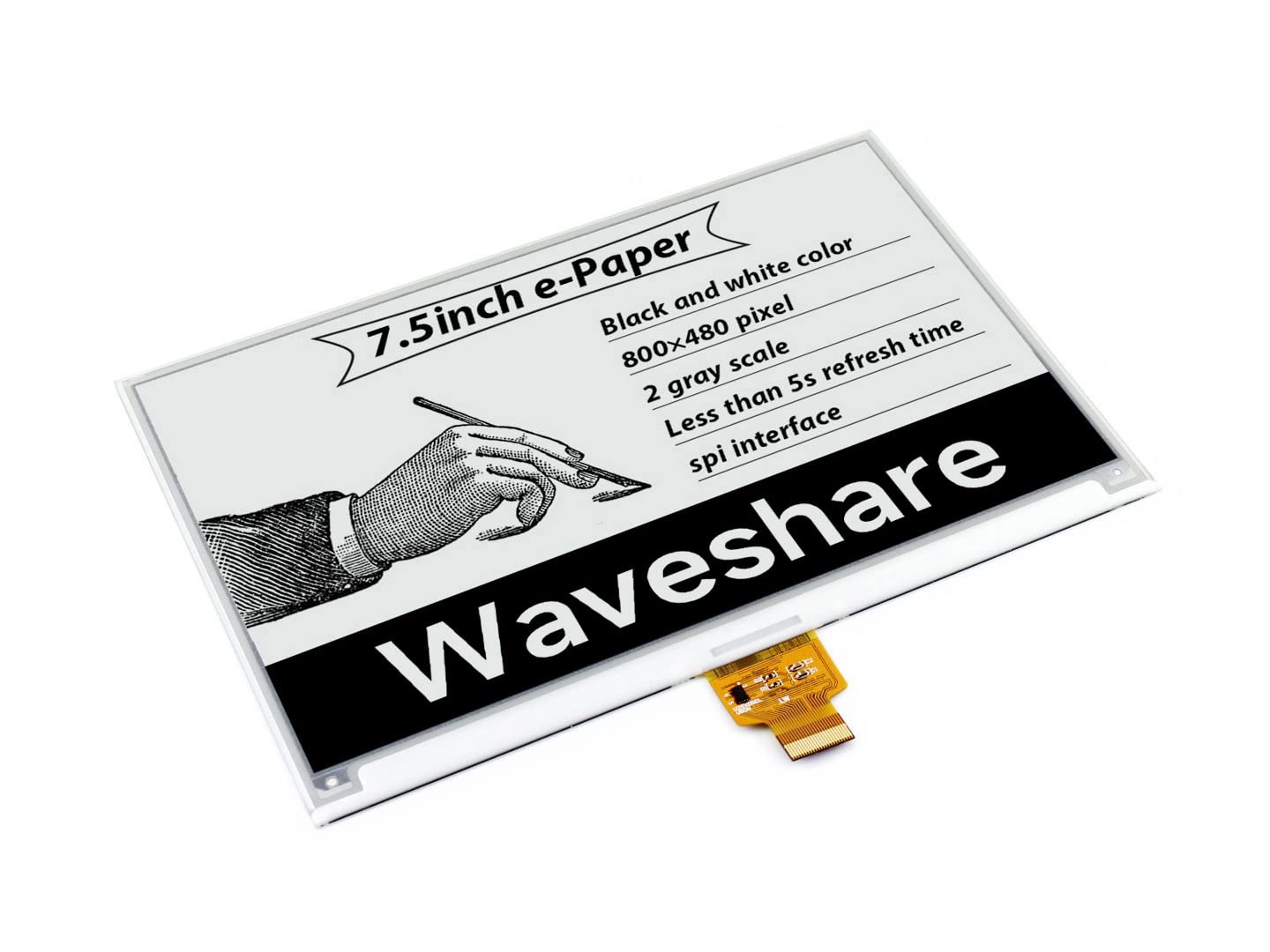 Waveshare 7.5inch E-Paper, 800×480 Resolution, Raw Display(Without PCB), Compatible with Jetson Nano/Raspberry Pi 4B/3B+/3A+/3B/2B/1B+/1A+/Zero 2 W/Zero W/Zero