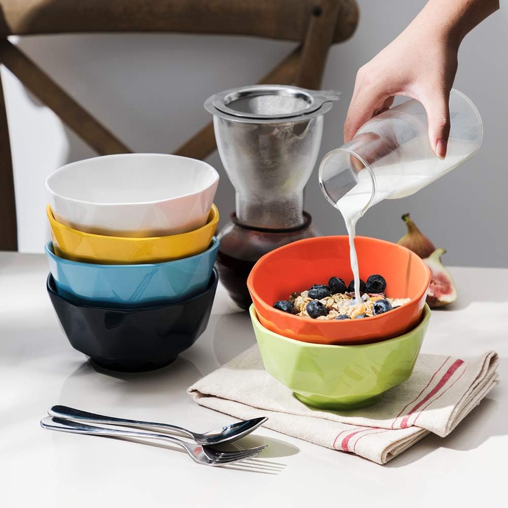  | SWEEJAR Porcelain Bowls Geometric Design 23 Oz for Cereal, Nuts, Soup, Side Dishes, Pasta, Ceramic Serving Bowls Stack Well for Kitchen Counter - Set of 6 (Multi): Cereal Bowls