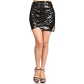 Anna-Kaci Womens Short Ruched Tulip Hem Body Con Sequin Club Pencil Mini Skirt