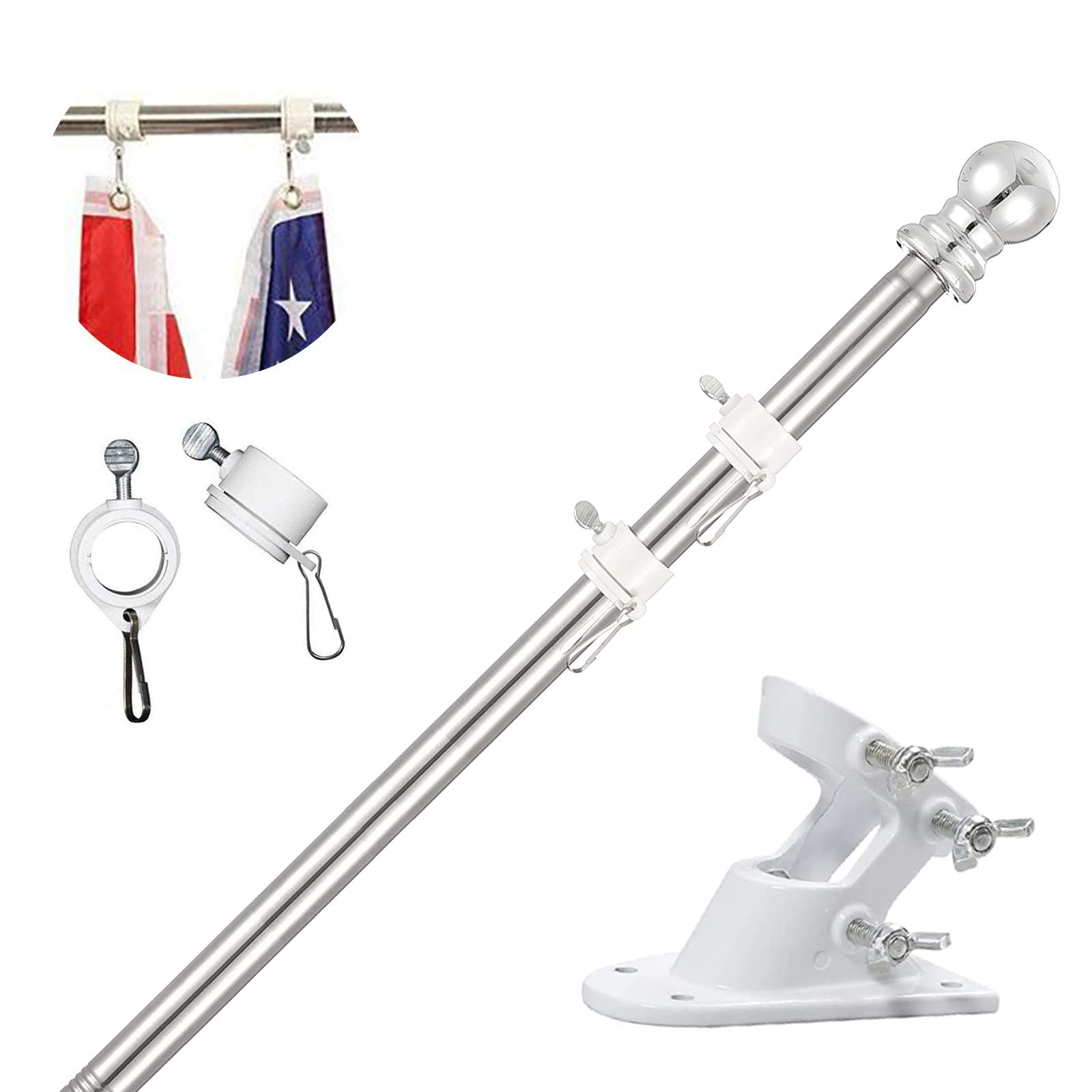 TALITARE Flag with Bracket, 5FT pole Kit American Flagpole Mounting Bracket Stainless Steel Heavy Duty for Garden Yard Truck Boat Rustproof