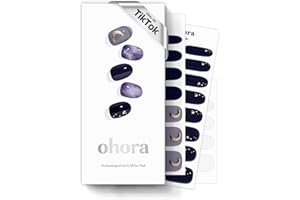 ohora Semi Cured Gel Nail Strips (N Lunar Eclipse) - Dark, Patterned, Works with Any UV/LED Lamps, Salon-Quality, Long Lasting, Easy to Apply & Remove - Includes 2 Prep Pads, Nail File & Wooden Stick