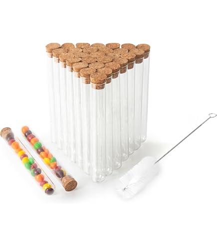 Lot De 5 Tubes à Essai En Verre Fond Plat - 25x200mm Avec Bouchons Liège