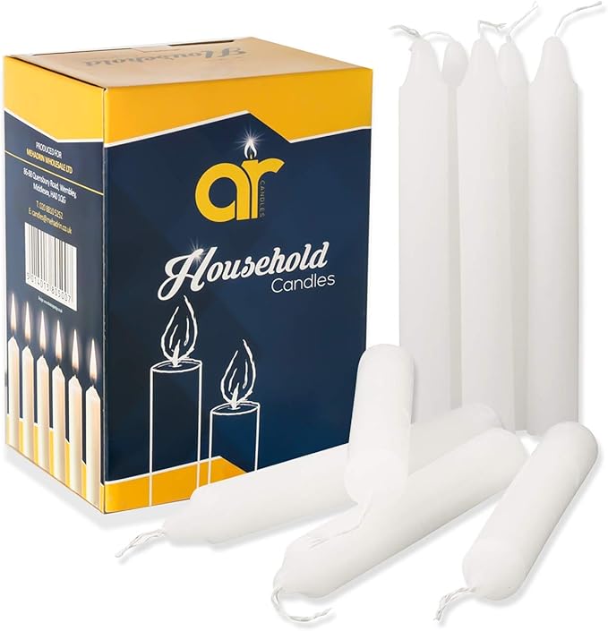 AR 20 Household White Dining Candles Unscented Premium Quality Wax