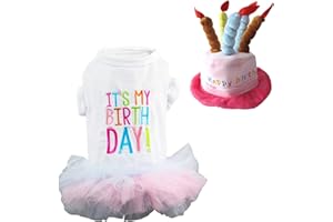 WIZ BBQT Dog Birthday Princess Tutu Dress for Small Dogs Girl + Adjustable Puppy Cat Birthday Party hat Cake Shaped (Dress+hat,M)