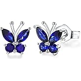 DAYBYDAY Butterfly Earrings 925 Sterling Silver Birthstone Earrings, Dainty Small Butterfly Stud Earrings for Women Birthstone Jewelry