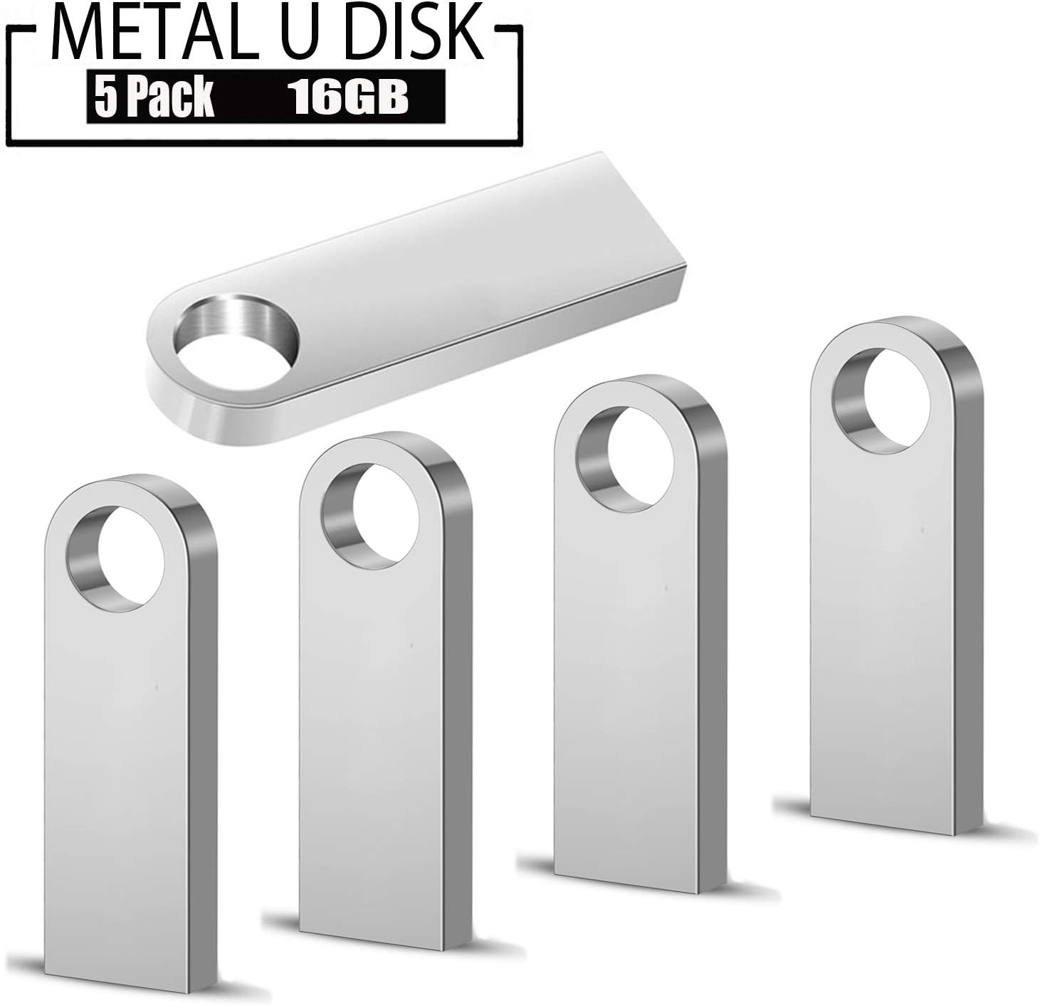 USB Memory Stick,5 Pack 16 GB Flash Drive 2.0 JUYUKEJI Mini Memory Stick USB 2.0 Waterprof Thumb Drive Pendrive with Metal Casing, Silver(16GB*5)