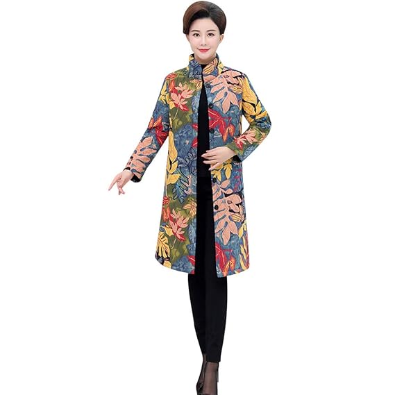 Oasics Damen Winter warme gedruckte Baumwolle Leinenjacke warmen Langen Mantel