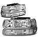 Auto Dynasty Headlights Assembly Compatible with 1999-2006 Chevy Silverado Suburban Tahoe 1500 2500 HD 3500, 4Pcs Halogen Headlamps Replacement w/Bumper Lamps, Chrome Housing Clear Corner