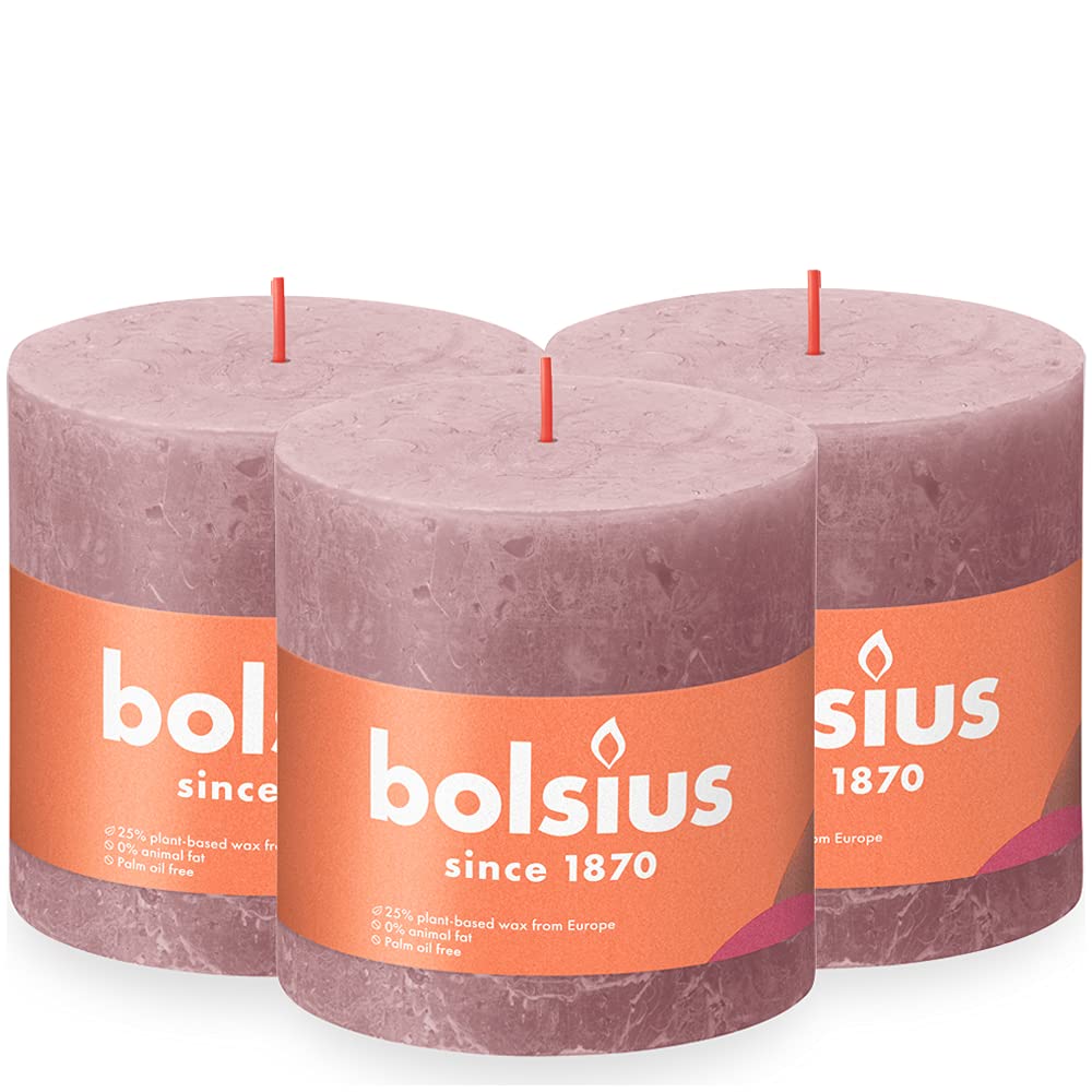 Bolsius Rustic Pillar Candle XXL - Old Pink - Pack of 3 - Long Burning Time of 62 Hours - Decoration - Unscented - Includes Natural Vegan Wax - No Palm Oil - 10 x 10 cm — image 1