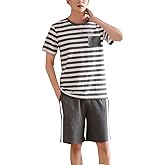 Big Boys Fashion Strips Loose Cotton Pajama Set Pants Shorts Top Sleepwear 8-17Years