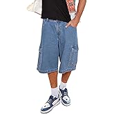 Floerns Men's Loose Hip Hop Baggy Jorts Flap Pocket Side Denim Shorts Jeans with Cargo Pockets