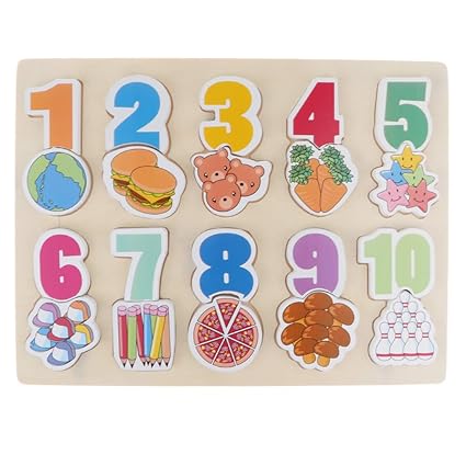 Flameer Wooden Pre School Learning Toy Numbers Puzzle Toys