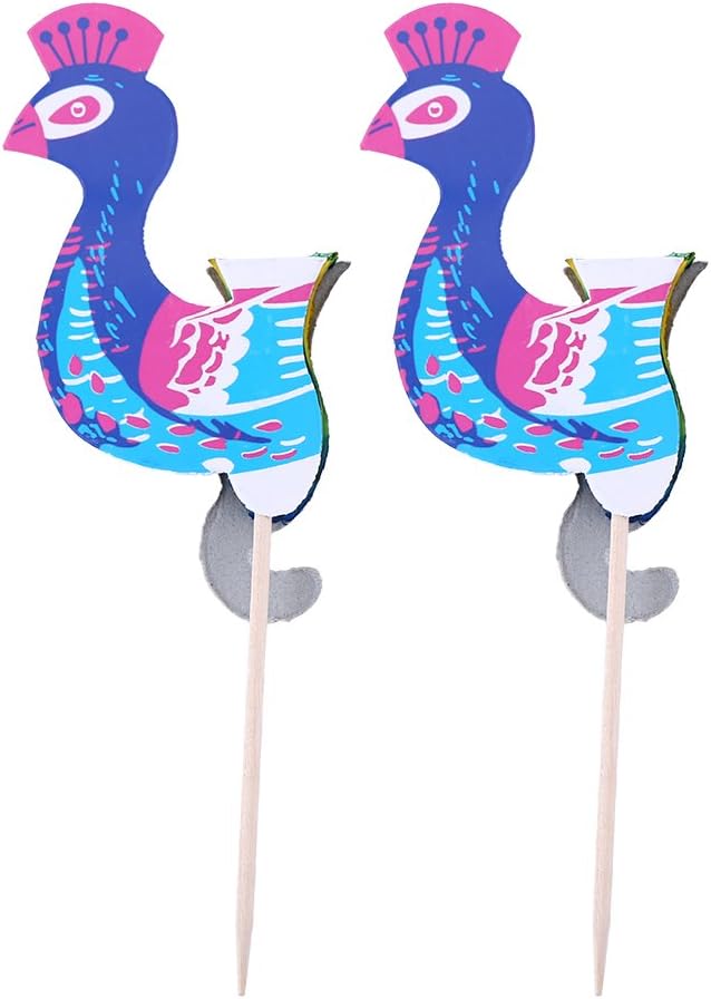 50pcs Drink Fruit Cake Sticks Picks Appetizer Cocktail Sticks Cupcake Toppers Umbrella Peacock Goldfish Wedding Party Decorations Restaurants Buffets Party Supplies(#5) - Image 5