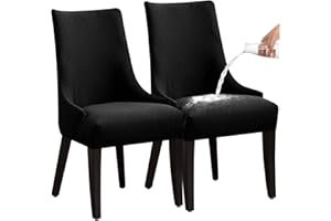 LANSHENG Stretch Rhombic Geometric Wingback Chair Covers Slipcover - Reusable Arm Chair Protector Cover, Washable Dining Chair Covers Protectors for Dining Room (Black, Set of 2)