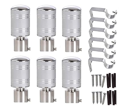 HomePlus Silver Color Fine Design Curtain Bracket Finial 6 Pcs and Support 6 Pcs