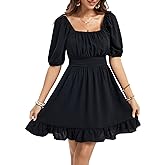 Fuinloth Womens Summer Sun Dresses Tied Back Puff Sleeve Square Neck Casual A-line Dress